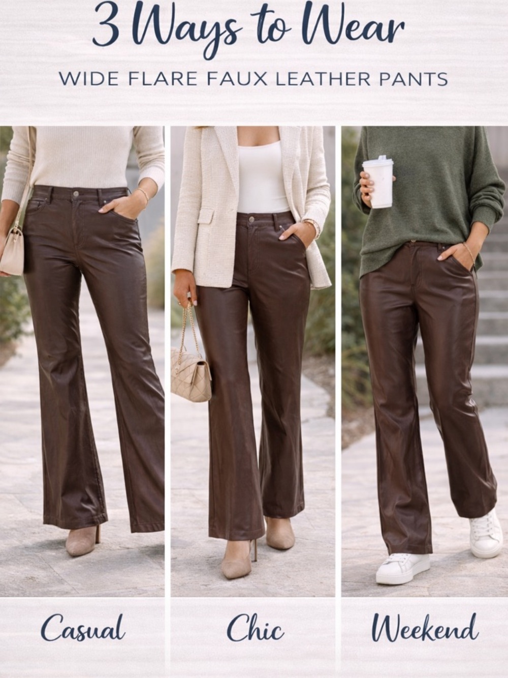 Southern Grace Brown Faux Leather Flare Pants High Rise Wide Leg NWT 12 - Picture 9 of 9